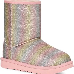 New UGG Rainbow Sparkle Girls Boots W/ Pink Sole - Classic Sheepskin Lining